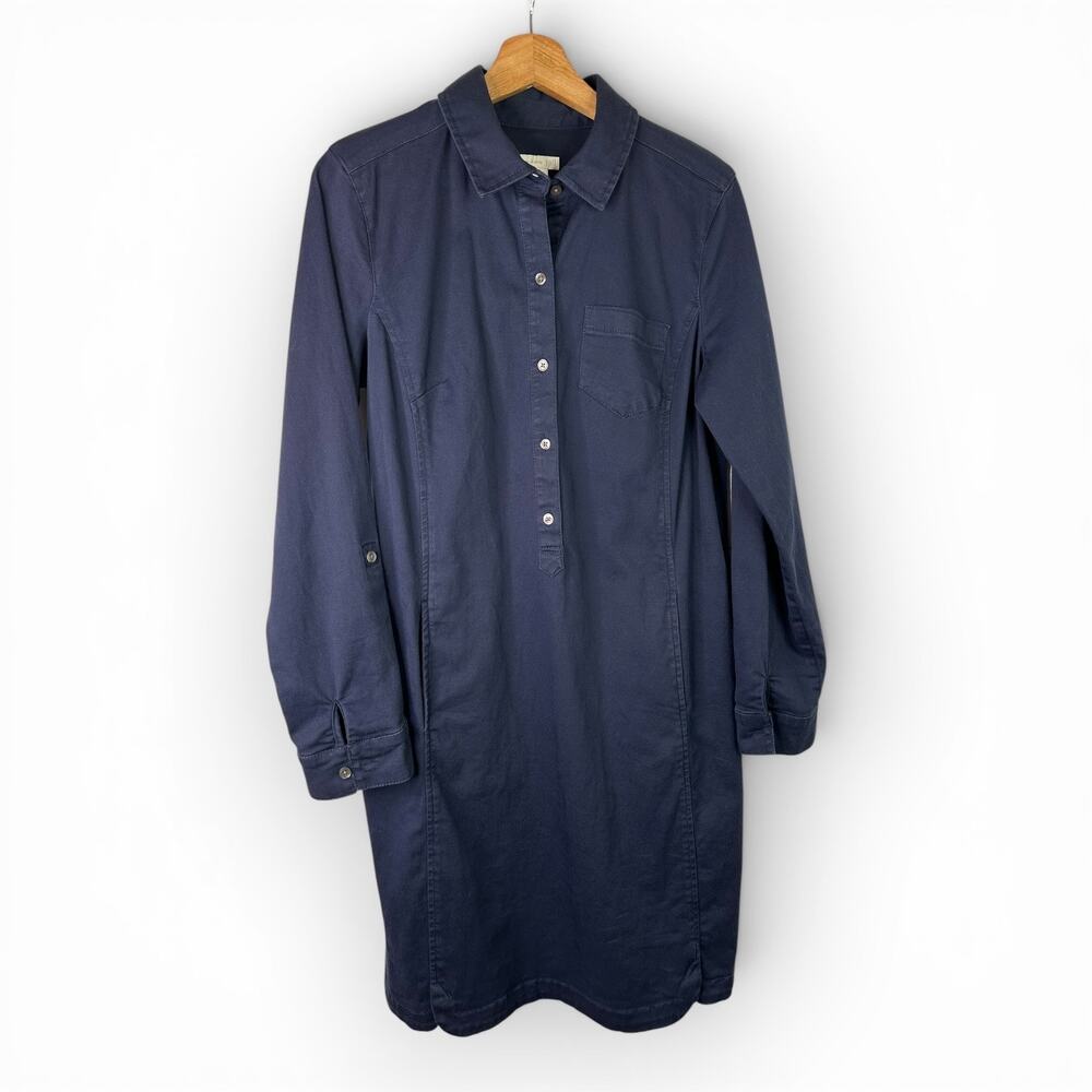 J Jill Live-In Chino Twill Popover Dress size 8 Navy Blue Long Sleeve Shirtdress